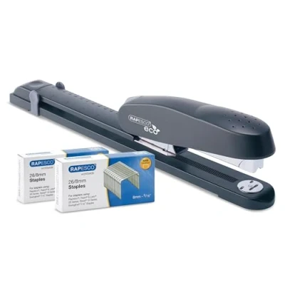 Imagen de Rapesco 1281 ECO 790 Grapadora de Brazo Largo Gruesos con 10.000 Grapas Tipo 26/8mm, Capacidad 50 Hojas, Gris