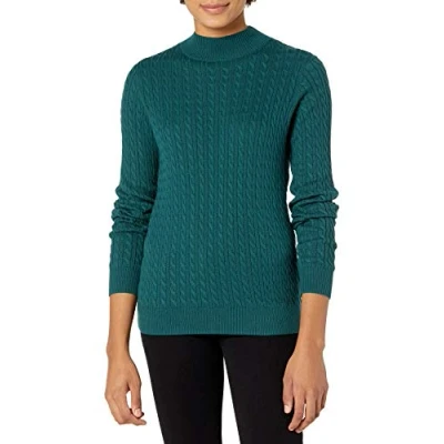 Imagen de Amazon Essentials Jersey Trenzado Ligero de Manga Larga con Cuello Perkins y Corte Clásico Mujer, Verde Bosque, S