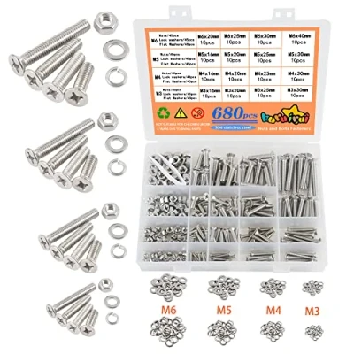 Imagen de 680pcs M3 M4 M5 M6 Juego de Tornillos y Tuercas Arandelas Acero Inoxidable 304 Tornillo Avellanado Cruzar Mecanico Cabeza Avellanada para Accesorio Trabajar Madera Fijación
