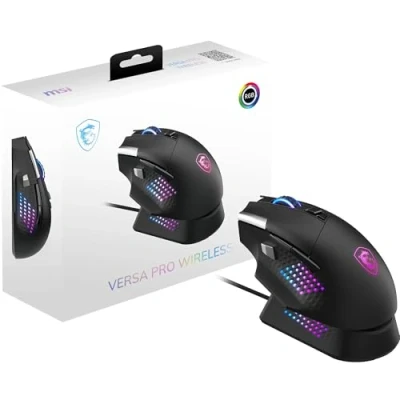 Imagen de MSI Versa Pro Wireless + Mouse Dock Ratón Gaming, Sensor óptico de 26.000 PPP, frecuencia sondeo 1.000 Hz, diseño para diestros, batería 80 Horas, con Cable e inalámbrico