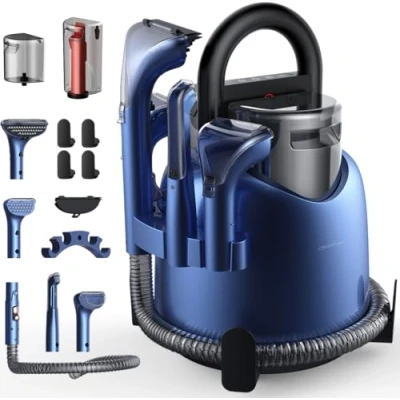 Imagen de Deerma DEM BY200 Limpiadora a Vapor y Aspiradora en Seco Húmedo, con 5 Cepillos Especializados Succión de 900W para Alfombras, Sofás Tapicerías
