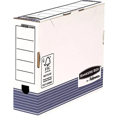 Imagen de Fellowes Bankers Box Caja de archivo definitivo automático, A4, 80 mm, 10 unidades, color blanco y azul