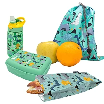 Imagen de NERTHUS FIH 1004 SET Botella Tritan + Lunchbox Bolsa Bocadillo Mochila Dinosaurios