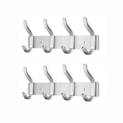 Imagen de MEIJO Percheros Pared con 4 ganchos, Ganchos Perchas de Montaje en Acero inoxidable Colgadores Perchero para Entrada, Cocina, Baño (4 2pcs, Plata)