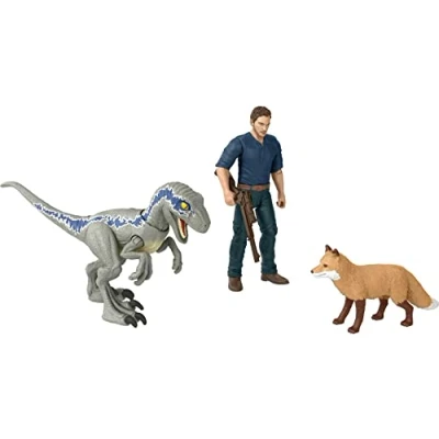 Imagen de Jurassic World Dominion Human &amp; Dino Pack Owen Velociraptor Beta y accesorios, figuras de acción auténticas, articulaciones móviles, a partir 4 años