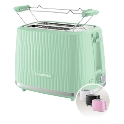 Imagen de Russell Hobbs Tostadora para 2 rebanadas, 6 niveles tueste, función de extraelevación, descongelar, recalentar y cancelar, bandeja recogemigas, calientapanecillos, verde pistacho, Eden 27374 56
