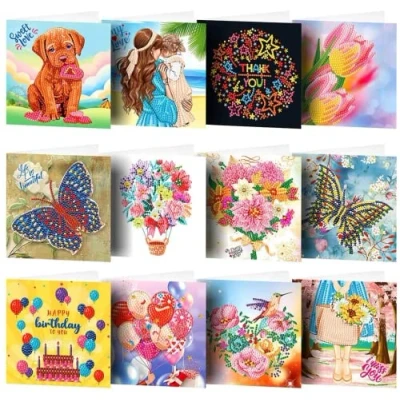 Imagen de ycyingcheng Navidad 5D DIY Forma especial Parte Taladro diamante Tarjetas de felicitación hechas a mano, Tarjeta Punto