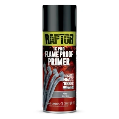 Imagen de U POL Raptor Flameproof ignífugo resistente al calor hasta 1000 C pintura térmica en aerosol protección para escape, motor y colector de escape contra el óxido secado rápido (gris