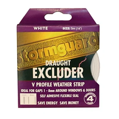Imagen de V Seal Stormguard Burlete excluidor de sellado autoadhesivo para rellenar huecos, resistente a la intemperie, 5 m, color blanco