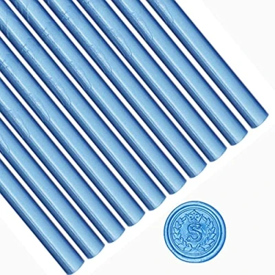 Imagen de ANBOSE varillas de sellado cera azul, 10 unidades, para pistola pegamento, sellos vintage, invitaciones boda, sobres cartas