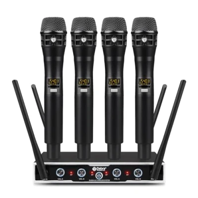 Imagen de D Debra Sistema de micrófono inalámbrico Audio Pro DU4004 UHF 4x16 Canales Ajustables, Mano, Ideal para reuniones en Iglesia, Fiesta discurso (4 Mano)