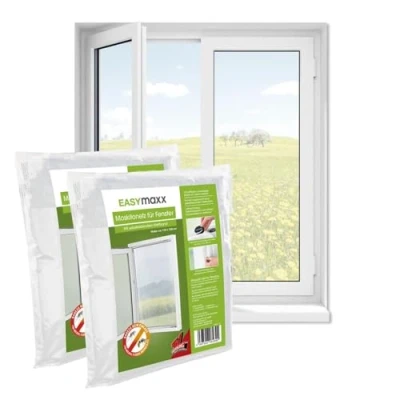 Imagen de EASYmaxx Mosquitera para ventana, montaje sin agujeros, protección contra insectos cortable, hasta 110 x 130 cm, mosquitos, cinta autoadhesiva [2 unidades]