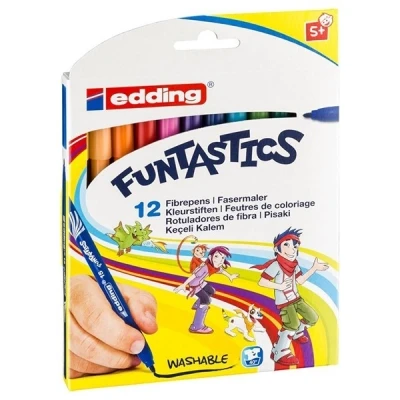 Imagen de edding 15 FUNTASTICS bolígrafos para colorear niños set de 12 colores brillantes 1 mm divertirse coloreando sobre papel y cartulina claros lavable la piel los tejidos