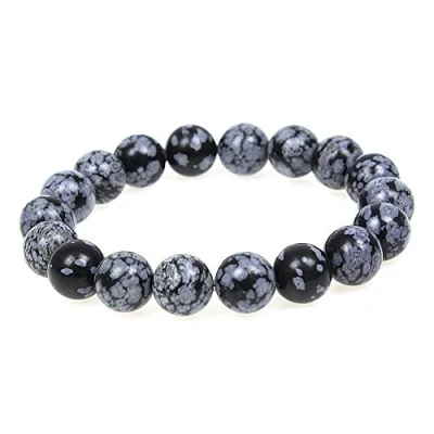 Imagen de MJDCB Pulsera Obsidiana Copo Nieve Natural de 10 mm, Cuentas Piedra Amuleto La Suerte y Protección