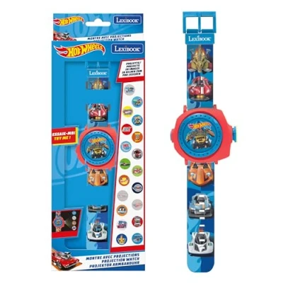Imagen de Lexibook, Reloj de proyección Ajustable con Pantalla Digital, 20 imágenes Hot Wheels, para niños, Azul DMW050HW