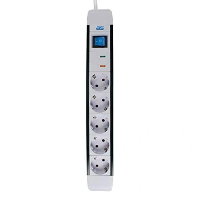 Imagen de as Schwabe Regletas de enchufes FLASH con protección contra sobretensiones 5 tomas corriente y cable 1,5 m extensión interruptor encendido/apagado Blanco
