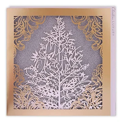 Imagen de Clintons: tarjeta de Navidad general del árbol Navidad, cortada con láser, general, individual, oro, 192 x 192,1169591