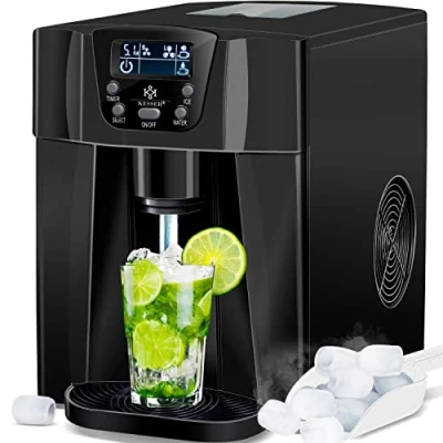 Imagen de KESSER® Máquina de hacer hielo cubitos acero inoxidable 100W Cubitera 12 kg 24 h 2 tamaños Preparación en 6 min Tanque agua 2L Temporizador Pantalla LCD Antracita