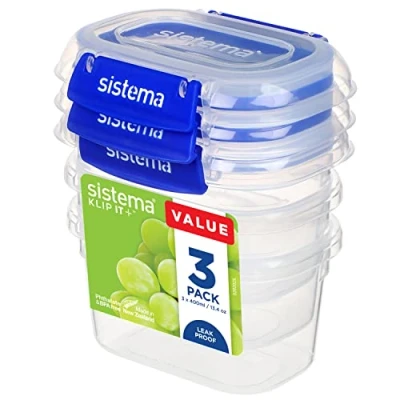 Imagen de Sistema KLIP IT PLUS recipientes para guardar alimentos 400 ml Fiambrera hermética, apilable, a prueba de fugas y apta el frigorífico congelador Sin BPA 3 unidades