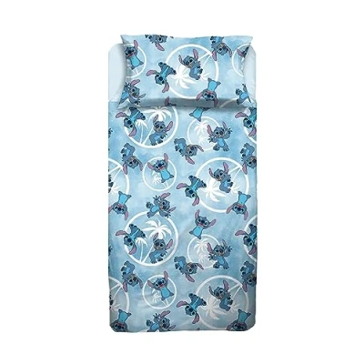 Imagen de Stitch Juego de sábanas para Cama Plaza y Media, sábana encimera, Bajera Ajustable, Funda Almohada, Color Azul, Disney, 100% algodón, Producto Oficial
