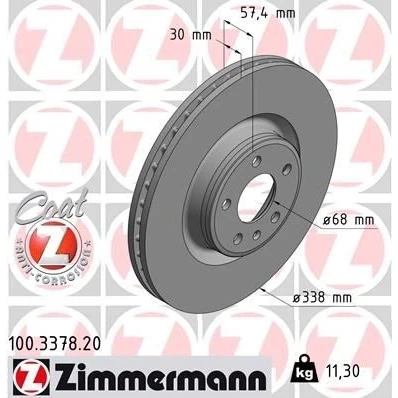 Imagen de ZIMMERMANN COAT Z 100.3378.20 Disco de freno 338 30 6/5 5 112 ventilación interna revestido altamente carbonizado AUDI: A4 B9 Avant, Berlina