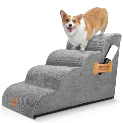 Imagen de Nobleza Escalera para Perros, Escaleras Rampa Perros Mascotas de Espuma 4 Escalones con Rodillo Pelusa, Cama Pequeños y Gatos Subir a la