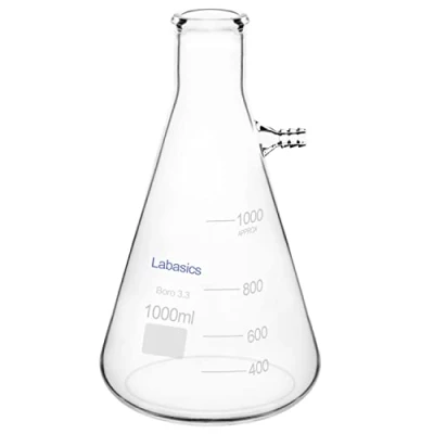 Imagen de Labasics Pared Pesada Matraz Filtrante de Vidrio Borosilicato, Cuello Perno con Tubulación (1000 ml, Transparente)