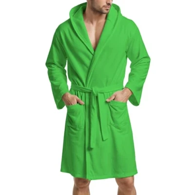 Imagen de PETTI Albornoz, Albornoz Mujer, Hombre, Unisex, Microfibra, con Capucha Bolsillos y Cinturón, Verde