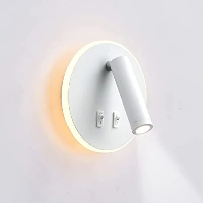Imagen de uksunvi lámpara de pared LED, lectura junto a la cama, lámparas LED 12 W, foco ajustable （3 W + 9 3000 K luz cálida） (blanco Forma redonda)
