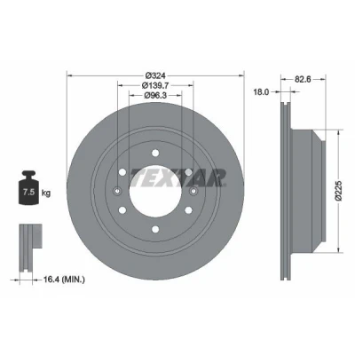 Imagen de TEXTAR 92203900 Disco de freno 324 18 06/08 139,7 ventilación interna sin cojinete rueda, perno sujeción buje rueda