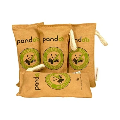 Imagen de pandoo 4 x 75g Ambientador de bambú Natural con carbón Activado Purificador Aire, deshumidificador, Utilizable por 2 años, Libre química y contaminantes 100% Biodegradable