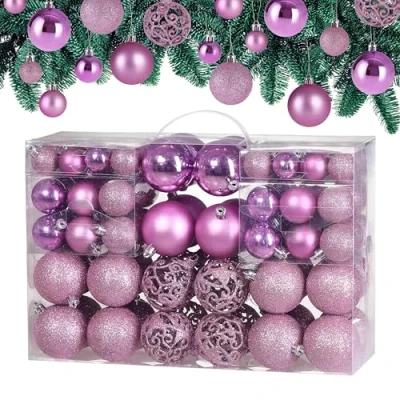 Imagen de Deuba® Bolas de Navidad 100 Pzs. Set Rosa Mate Brillo Adorno Decoración Navideña Variada Colgante Árbol