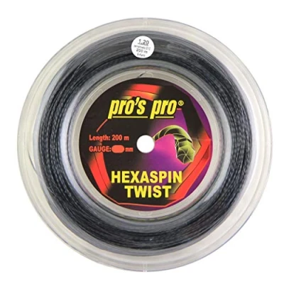 Imagen de P3 International Pros Pro Hexaspin Twist Cordaje de Tenis 200m Rollo 1.20mm Negro
