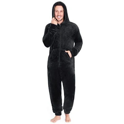 Imagen de CityComfort Pijama Hombre Entero, de Una Pieza Mono con Cremallera, Pijamas Enteros Polar para Adultos M 3XL (L, Negro)