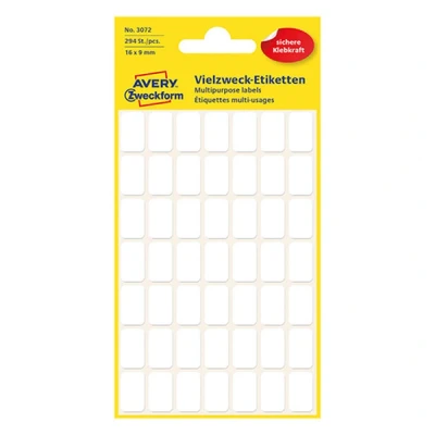 Imagen de Avery 3072 Etiqueta autoadhesiva (Blanco, Rectángulo redondeado, 16 x 9 mm, Papel, 294 pieza(s), 49 pieza(s))