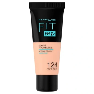 Imagen de Maybelline New York, Base de Maquillaje que Calca a tu Tono Fit me! Mate y Afinaporos, Color: 124 Soft Sand