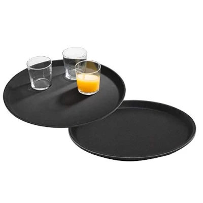 Imagen de APS Juego de 2 Tray Gastro, bandejas Negras para Servir, PRFV con Superficie Antideslizante, Ø 27,5 x Altura cm, Negro