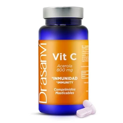 Imagen de DRASANVI VITAMINA C NATURAL MASTICABLE Potente Antioxidante Fundamental para la Síntesis de Colageno Sistema Nervioso Vitaminas el cansancio 800 mg 60 Comp. Masticables = días