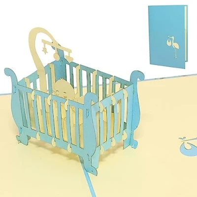 Imagen de tarjetas de felicitación Lin Pop Up 3d Nacimiento bebés, cuna Niño