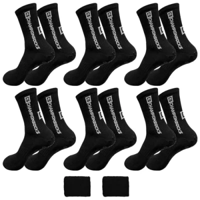 Imagen de Calcetines Futbol 6 Pares Antideslizantes Futbol, Transpirables para Hombre y Mujer, Medias Ciclismo Baloncesto Correr Escalada(Negro)