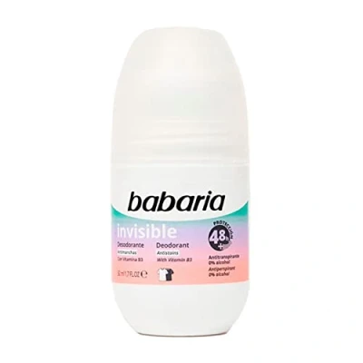 Imagen de Babaria Desodorante Roll On Invisible 0% Alcohol 0%, Protección 48 Horas, Antitranspirante, Antimanchas, con Vitamina B3, Unisex, Vegano 50 ml