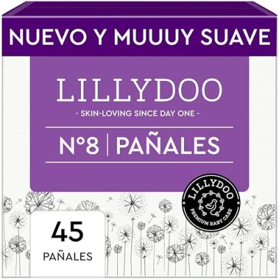 Imagen de Pañales LILLYDOO delicados con la piel talla 8 (17+ kg), caja de medio mes (45 unidades), protección contra fugas, suaves, sin perfumes ni lociones y dermatológicamente probados