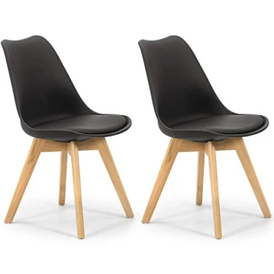 Imagen de VS Venta stock Pack 2 sillas Klara Negro, Pata Madera y Asiento Acolchado, Estilo nórdico
