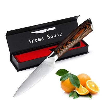 Imagen de Aroma House Cuchillo de verduras frutas cocina pequeño 10 cm Hoja forjada muy afilada Mango ergonómico Cubiertos Acero inoxidable alemán