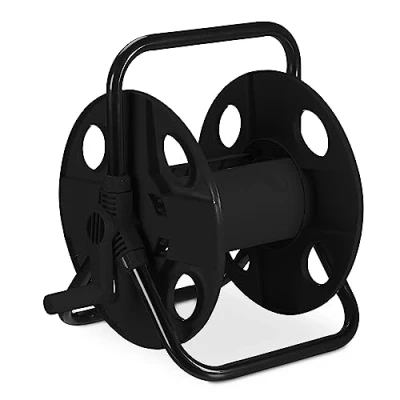 Imagen de Relaxdays Schlauchtrommel Meter Schlauch Portamangueras, para Mangueras de 30 m 1/2&quot;, Acero, Plástico, Enrollamangueras, 38 x 42 31 cm, Negro