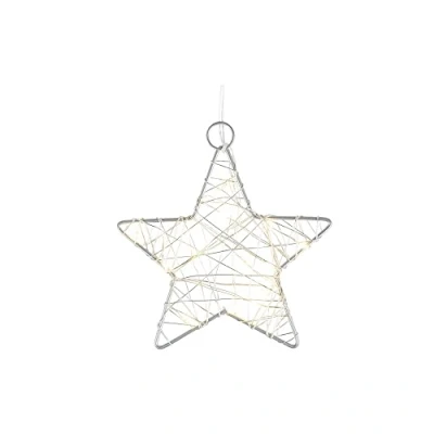 Imagen de Ideen mit Herz Estrella decorativa de alambre, envuelta con cadena luces LED, funciona pilas, función temporizador: 6 horas encendidas, 18 apagadas, blanco cálido, ideal como