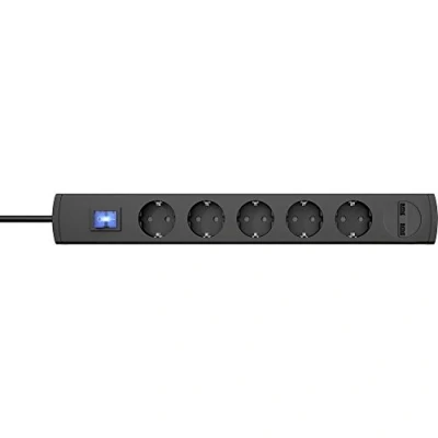 Imagen de Kopp UNOversal® Regleta de 5 enchufes + 2 puertos USB 1,4 m, interruptor y gran distancia I con protección táctil interior Antracita 233605003