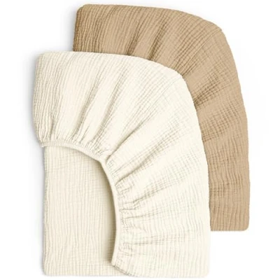 Imagen de Juego de 2 sabanas Cuna Ajustables para niños, Sabana Bajera 60x120 Algodon Muselina, 60 x 120 cm/70 140 cm, Viaje, Cama Blanco Amarillo