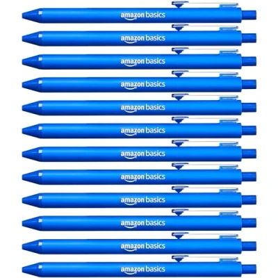 Imagen de Amazon Basics Bolígrafo de punta bola retráctil, Azul, 12 unidades
