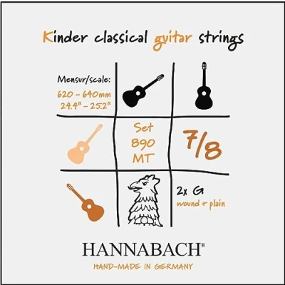 Imagen de cuerdas de guitarra clásica Hannabach Serie 890 MT para 7/8 niños Escala: 62 64 cm ejecución con 2 Sol3 890MT